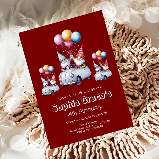 Invitation Gnomes Whimsical d'anniversaire dans les véhicules