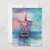 Invitation GNOMON ET DAME DU LAC Aquarelle bleu rose (Devant)