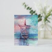 Invitation GNOMON ET DAME DU LAC Aquarelle bleu rose (Debout devant)