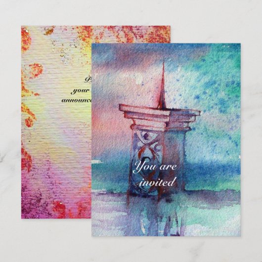 Invitation GNOMON ET DAME DU LAC Aquarelle bleu rose (Devant / Derrière)