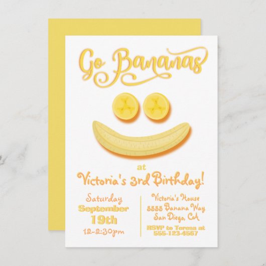 Invitation Go Bananas Joyeux visage fête d'anniversaire (Devant / Derrière)