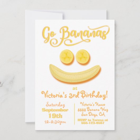 Invitation Go Bananas Joyeux visage fête d'anniversaire (Devant)