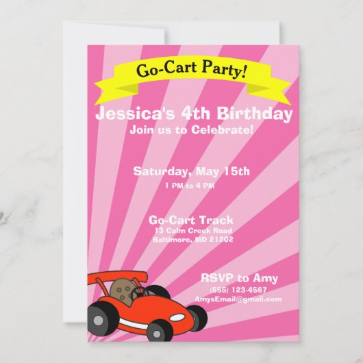 Invitation Go-Cart Thème de fête d'anniversaire (Devant)