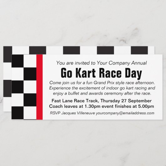 Invitation Go kart course journée entreprise groupe invitatio (Devant / Derrière)