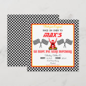 Invitation Go Kart Racers en rouge, noir et jaune avec drapea (Devant / Derrière)