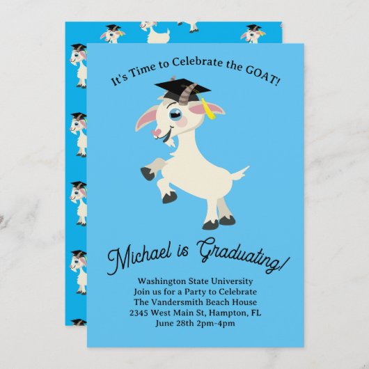 Invitation Goat Graduation Party mignonne (Devant / Derrière)