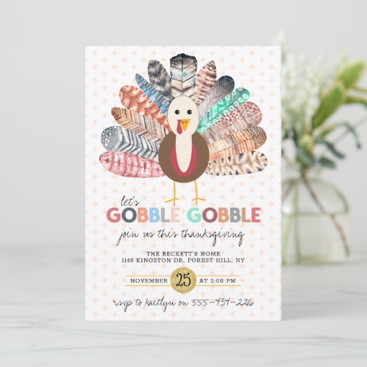 Invitation "Gobble Gobble Gobble" L'Action de grâce de Boho m (Debout devant)
