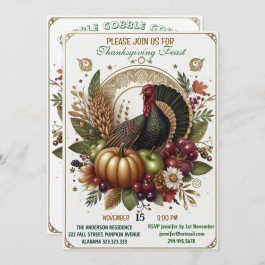 Invitation Gobble Gobble Gobble Turquie Fête d'Action de grâc (Devant / Derrière)