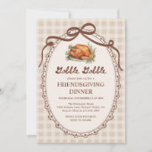 Invitation Gobble Gobble Turquie En vichy Dîner Amical (Devant)