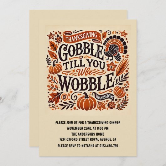 Invitation Gobble Jusqu'À Ce Que Vous Tournez À L'Automne Tha (Devant / Derrière)