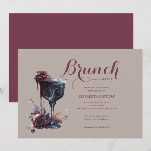 Invitation Gobelet de Fleurs pour Brunch Gothique Enterrement (Devant / Derrière)