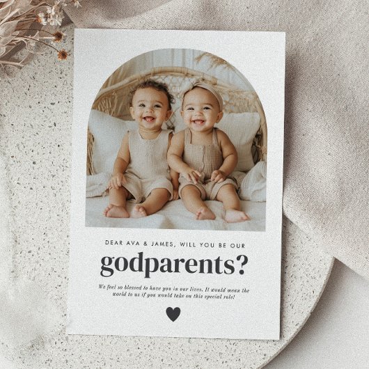 Invitation Godparents Arched Photo Proposal Boy Girl Twins
