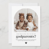 Invitation Godparents Arched Photo Proposal Boy Twins (Devant)
