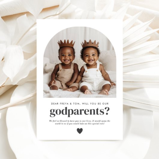 Invitation Godparents Arched Photo Proposal Boy Twins