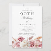 Invitation Goegrous Blush Floral 90e fête d'anniversaire (Devant)