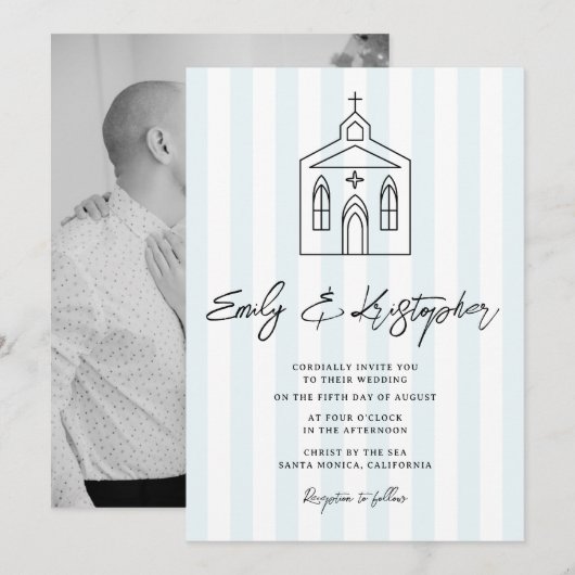 Invitation Going to the Chapel Stripe Wedding Photo (Devant / Derrière)