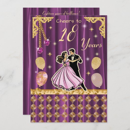 Invitation Gold 18th Birthday | Step into adulthood in style (Devant / Derrière)