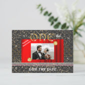 Invitation Gold 1er anniversaire Mariage Black Woven & Pearls (Debout devant)