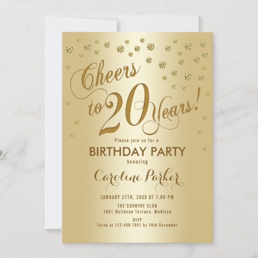 Invitation Gold 20th Birthday Party (Devant)