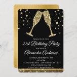 Invitation Gold 21e Anniversaire de la fête Diamond Champagne<br><div class="desc">Gold Vingt-et-unième fête d'anniversaire Diamond Champagne Glass Party Invitation. L'Invitation Gold and Black 21st Birthday Party est parfaite pour une fête moderne 21st Birthday Party.</div>