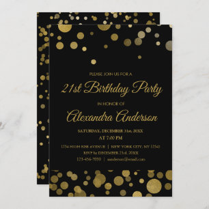 Invitation Gold 21e fête d'anniversaire Gold Confetti