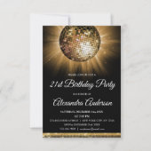 Invitation Gold 21st Anniversaire Party Gold Disco Ball (Devant)