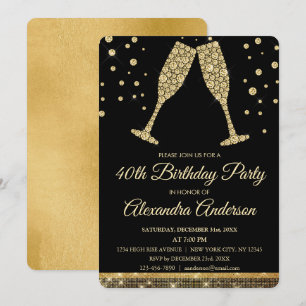 Invitation Gold 40e Anniversaire de la fête Diamond Champagne