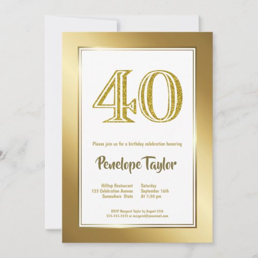 Invitation Gold 40th Birthday Party (Devant)