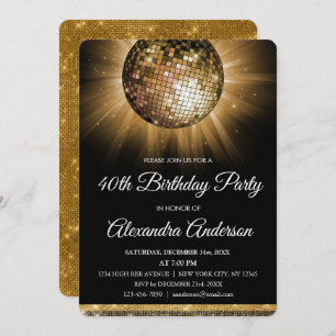 Invitation Gold 40th Birthday Party Gold Disco Ball