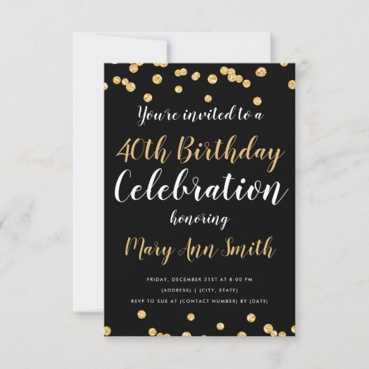 Invitation Gold 40th Birthday Party Type Parties scintillant  (Devant)