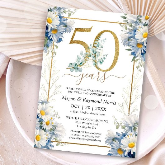 Invitation Gold 50e Mariage fête anniversaire Wild Daisy