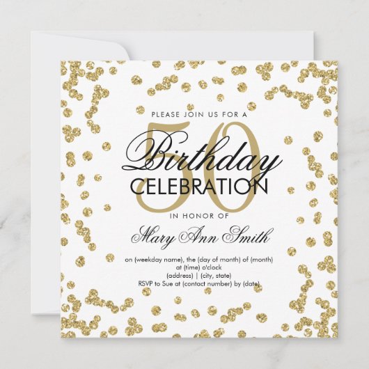 Invitation Gold 50th Birthday Elegant Parties scintillant Con (Devant)