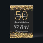 Invitation Gold 50th Birthday Enregistrer la date<br><div class="desc">Elégant design "50th Birthday Party" avec Gold String Lights et nom personnalisé et détails texte. Facile à utiliser et facile à personnaliser. Commandez aujourd'hui !</div>