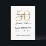 Invitation Gold 50th Birthday Enregistrer la date avec les dé<br><div class="desc">Design élégant "50th Birthday Party" avec un script de typographie formel,  nom personnalisé et texte de détails. Facile à utiliser et facile à personnaliser. Commandez aujourd'hui !</div>