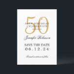 Invitation Gold 50th Birthday Enregistrer la date avec les dé<br><div class="desc">Design élégant "50th Birthday Party" avec un script de typographie formel,  nom personnalisé et texte de détails. Facile à utiliser et facile à personnaliser. Commandez aujourd'hui !</div>
