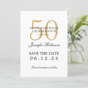 Invitation Gold 50th Birthday Enregistrer la date avec les dé