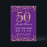 Invitation Gold 50th Birthday Enregistrer la date Confetti Pu<br><div class="desc">Elégant design "50th Birthday Party" avec faux confetti de parties scintillant et texte de détails. Facile à utiliser et facile à personnaliser. Commandez aujourd'hui !</div>