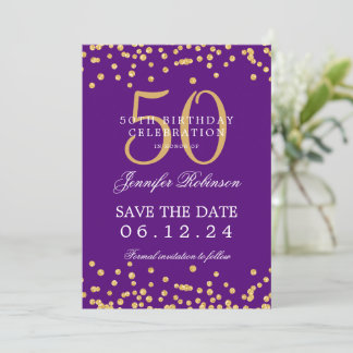 Invitation Gold 50th Birthday Enregistrer la date Confetti Pu