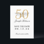 Invitation Gold 50th Birthday Party Enregistrer la date<br><div class="desc">Design élégant "50th Birthday Party" avec un script de typographie formel,  nom personnalisé et texte détaillé. Facile à utiliser et facile à personnaliser. Commandez aujourd'hui !</div>