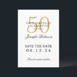 Invitation Gold 50th Birthday Party Enregistrer la date<br><div class="desc">Design élégant "50th Birthday Party" avec un script de typographie formel,  nom personnalisé et texte détaillé. Facile à utiliser et facile à personnaliser. Commandez aujourd'hui !</div>