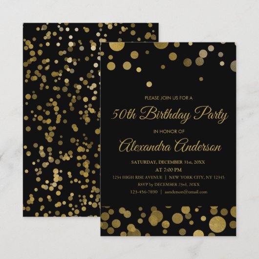 Invitation Gold 50th Birthday Party Gold Confetti (Devant / Derrière)