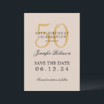 Invitation Gold 50th Birthday Save Date avec détails Champagn<br><div class="desc">Design élégant "50th Birthday Party" avec un script de typographie formel,  nom personnalisé et texte de détails. Facile à utiliser et facile à personnaliser. Commandez aujourd'hui !</div>