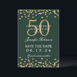 Invitation Gold 50th Birthday Save the Date Confetti Green<br><div class="desc">Elégant design "50th Birthday Party" avec faux confetti de parties scintillant et texte de détails. Facile à utiliser et facile à personnaliser. Commandez aujourd'hui !</div>
