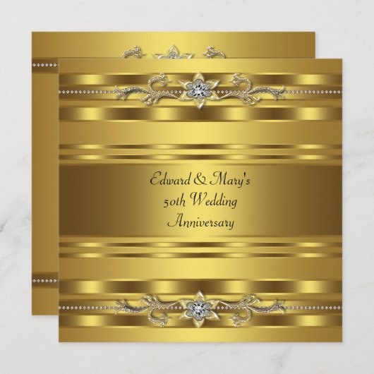 Invitation Gold 50th Mariage Anniversary Party (Devant / Derrière)