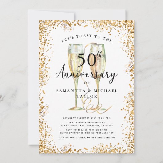 Invitation Gold 50th Wedding Anniversary (Devant)