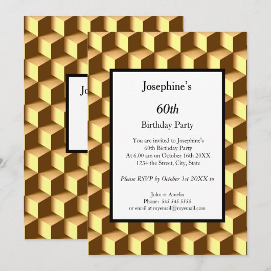 Invitation Gold 60th Birthday Party (Devant / Derrière)