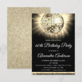 Invitation Gold 60th Birthday Party 70's Disco Ball (Devant / Derrière)