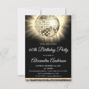Invitation Gold 60th Birthday Party 70's Disco Ball