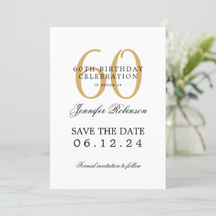 Invitation Gold 60th Birthday Party Date de sauvegarde avec d