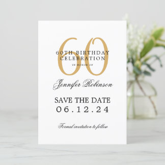 Invitation Gold 60th Birthday Party Date de sauvegarde avec d